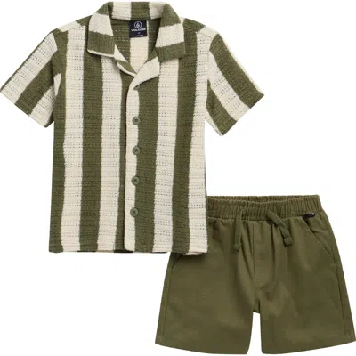Volcom Kids' Short Sleeve Camp Shirt & Shorts Set In Green