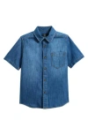 Volcom Kids' Short Sleeve Denim Button-up Shirt In Blue
