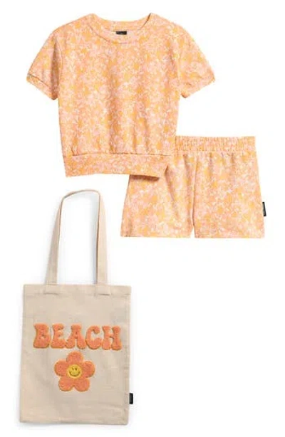 Volcom Kids' Short Sleeve Top, Shorts & Tote Bag Set In Orange