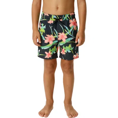 Volcom Kids' Sprayz Floral Swim Trunks In Black