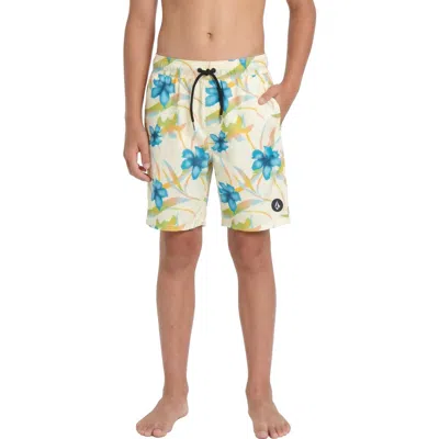 Volcom Kids' Sprayz Floral Swim Trunks In Sand