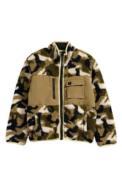 Volcom Kids' Stone Camo Print Fleece Zip-up Jacket In Olive