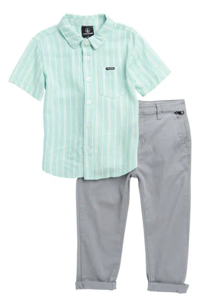 Volcom Kids' Button-up Shirt & Chinos Set In Light Blue