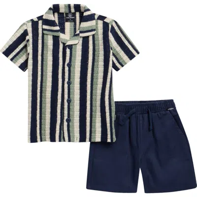 Volcom Kids' Stripe Button-up Shirt & Shorts Set In Multi