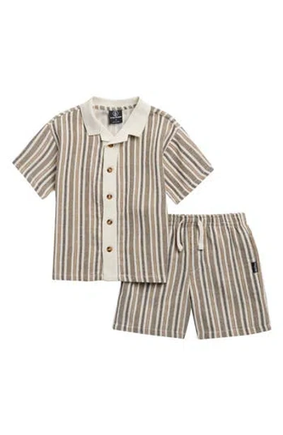 Volcom Kids' Stripe Camp Shirt & Shorts Set In Multi