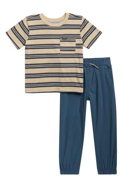 Volcom Kids' Striped Pocket T-shirt & Shorts Set In Dark Khaki