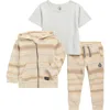 Volcom Kids' T-shirt, French Terry Hoodie & Joggers Set In Neutral