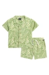 Volcom Kids' Terry Short Sleeve Button-up Shirt & Shorts In Green