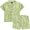 Volcom Kids' Terry Short Sleeve Button-up Shirt & Shorts In Green