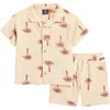 Volcom Kids' Terry Short Sleeve Button-up Shirt & Shorts In Stone