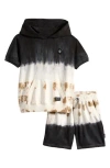 Volcom Kids' Tie Dye Short Sleeve Hoodie & Shorts Set In Black