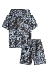 Volcom Kids' Tie Dye Short Sleeve Hoodie & Shorts Set In Gray