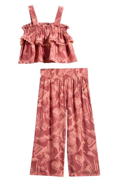 Volcom Kids' Tropical Print Tank & Pants Set In Brown