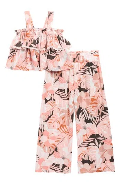 Volcom Kids' Tropical Print Tank & Pants Set In Pink