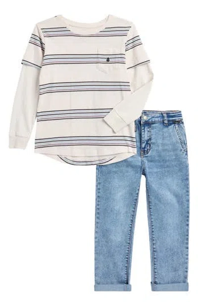 Volcom Kids' Twofer T-shirt & Denim Jeans Set In White