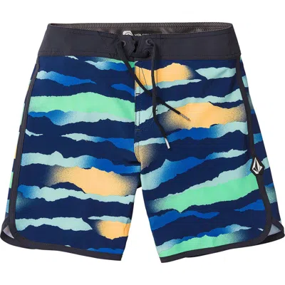 Volcom Kids' Zebra Scallop Mod Board Shorts In Navy