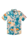 Volcom Leaf Pit Floral Short Sleeve Button-up Shirt In Salmon