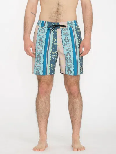 Volcom Lido Print Trunk 17" Boardshort In Crete Blue