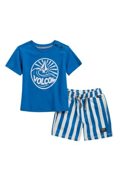 Volcom Babies'  Logo Graphic T-shirt & Shorts Set In Blue