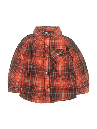 Pre-owned Volcom Kids' Long Sleeve Button Down Shirt In Orange