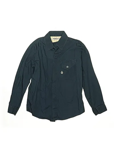 Pre-owned Volcom Kids' Long Sleeve Button Down Shirt In Teal