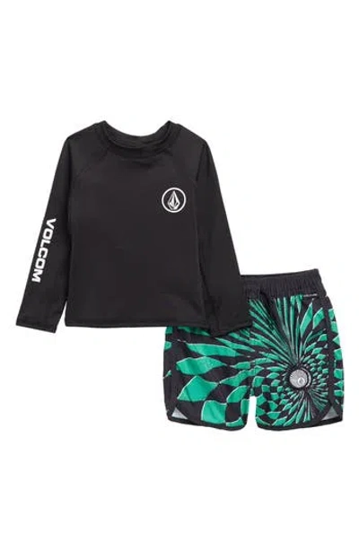 Volcom Babies'  Long Sleeve Rashguard & Swim Trunks In Black