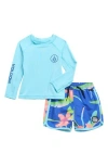 Volcom Long Sleeve Rashguard & Swim Trunks In Blue