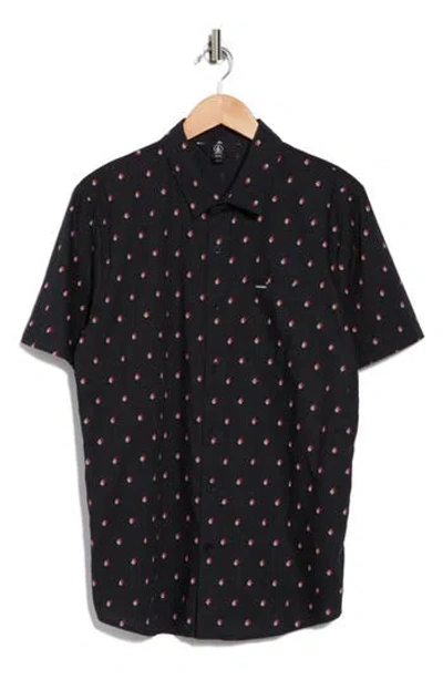 Volcom Macking Short Sleeve Cotton Button-up Shirt In Black