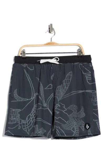 Volcom Manic Print Swim Trunks In Black