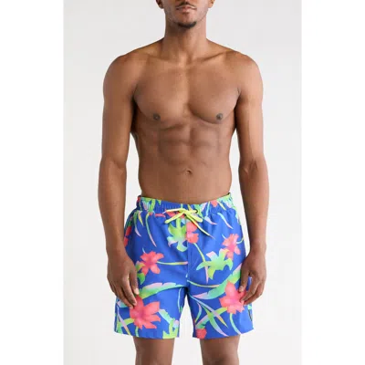 Volcom Manic Print Swim Trunks In Blue