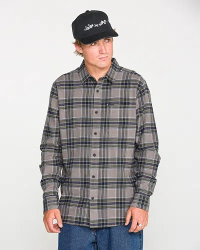 Volcom Men's Caden Plaid Long Sleeve Shirt In Gray