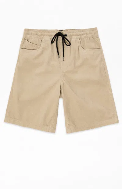 Volcom Men's Freazy Loose Elastic Waist Shorts In Khaki In Nude