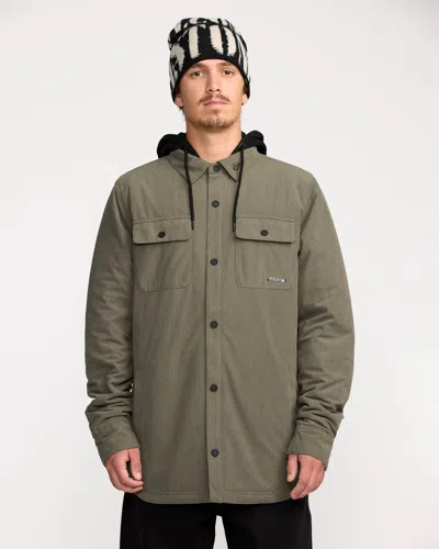 Volcom Kenson Insulated Flannel Jacket In Military In Green