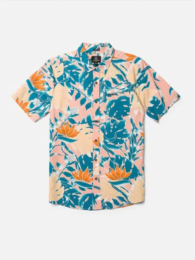 Volcom Men's Leaf Pit Floral Short Sleeves Shirt In Salmon In Blue