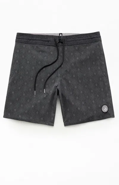 Volcom Men's Psyche Cotton Stoney 7" Swim Trunks In Black In Gray