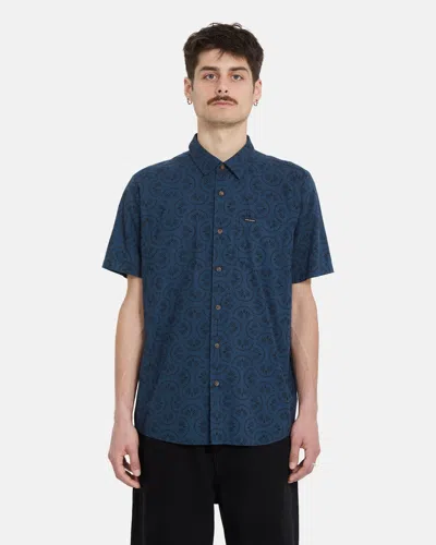 Volcom Men's Scaler Stone Woven Short Sleeve Shirt In Blue