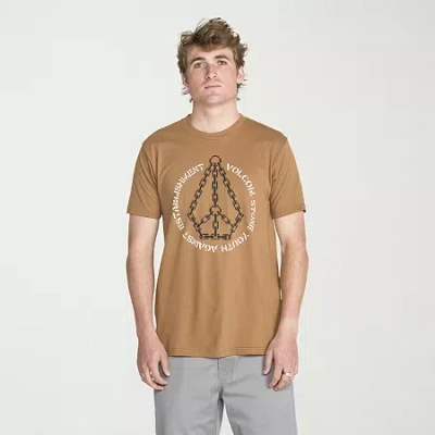 Volcom Mens Crew Neck Short Sleeve Regular Fit Graphic T-shirt In Brown