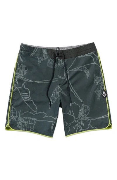 Volcom Mister Fib Scallop Stoney Board Shorts In Stealth