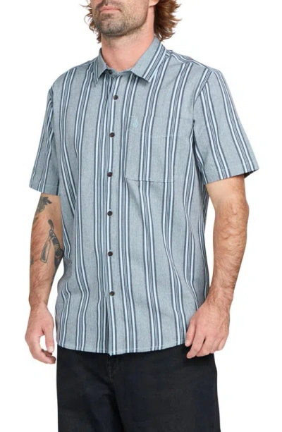 Volcom Newbar Stripe Short Sleeve Button-up Shirt In Celestial Blue