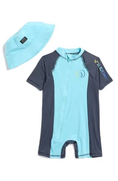 Volcom Babies'  One-piece Rashguard & Hat Set In Aqua