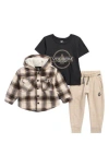 Volcom Kids' Plaid Fleece Hooded Shacket, Graphic T-shirt & Joggers Set In Black