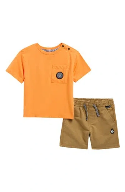 Volcom Babies'  Pocket T-shirt & Shorts Set In Orange