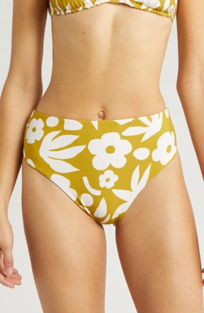 Volcom Pretty Daze Reversible High Waist Bikini Bottoms In Moss