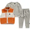 Volcom Babies'  Pullover, Joggers & Faux Shearling Vest Set In Orange