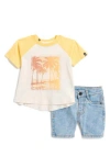 Volcom Raglan Sleeve T-shirt & Shorts Set In Off White/blue