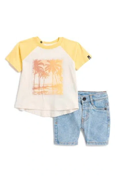 Volcom Babies'  Raglan Sleeve T-shirt & Shorts Set In Off White/blue