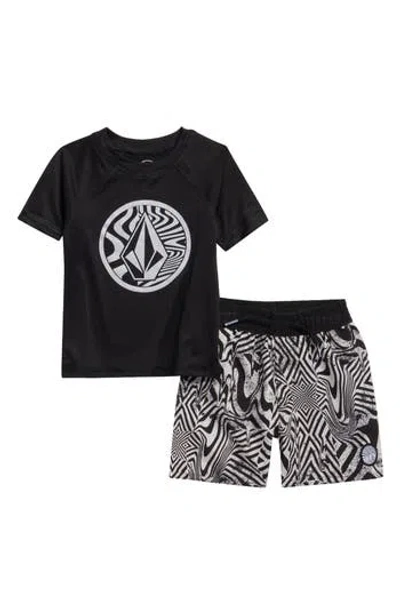 Volcom Babies'  Rashguard Top & Swim Shorts Set In Black