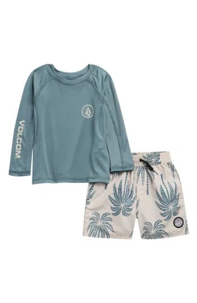 Volcom Babies'  Rashguard Top & Swim Shorts Set In Blue