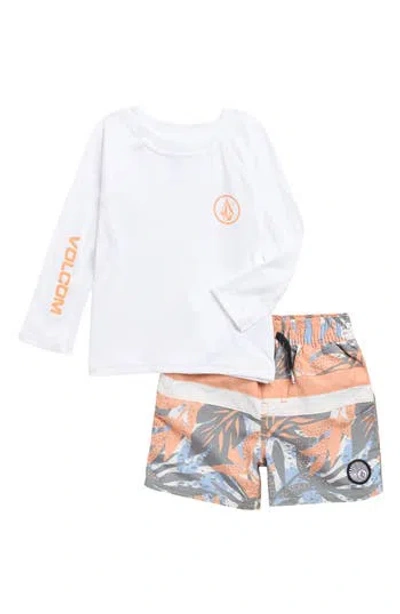 Volcom Babies'  Rashguard Top & Swim Shorts Set In White