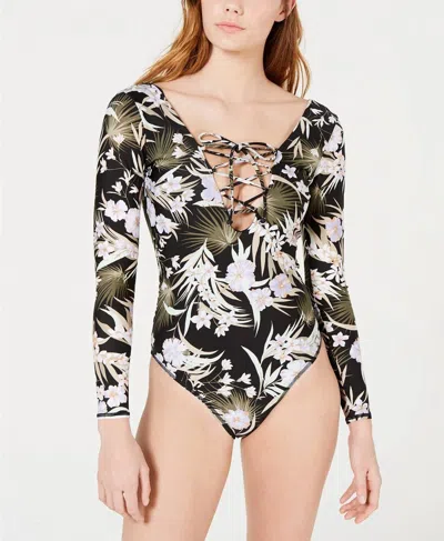 Volcom Shore Lace Up One Piece Swimsuit In Black In Multi